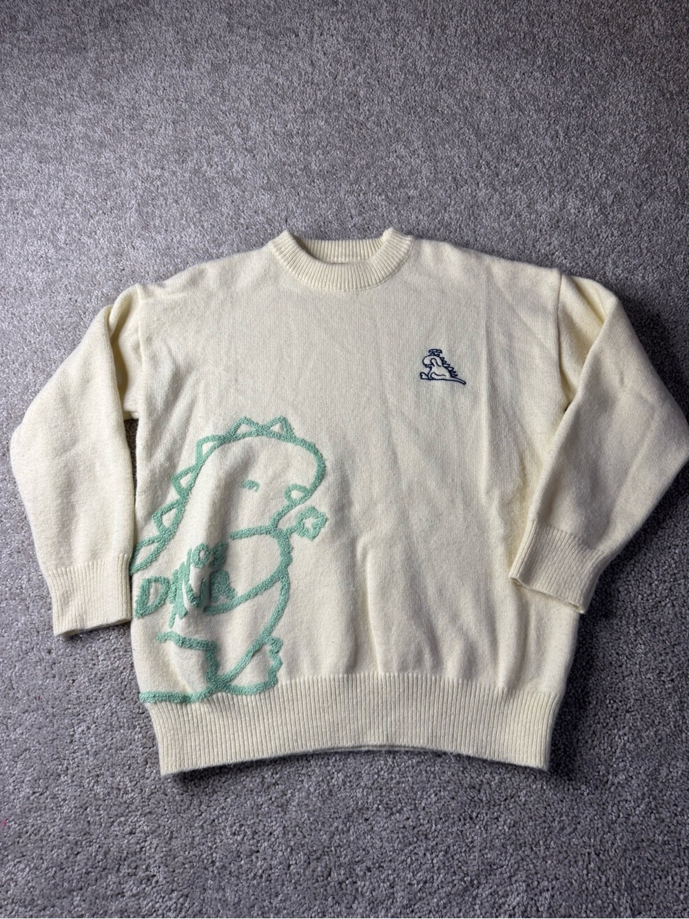 Cider Ivory Crewneck Sweater with Mint Dinosaur Graphic